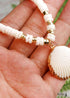 Boho Necklace, Natural Shell Cowrie in White